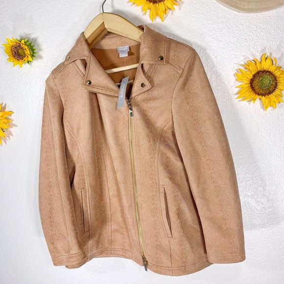 Chico’s NWT Faux Suede Elongated Moto Zippered Pink Jacket Size 1 Or Med Womens - Picture 13 of 16